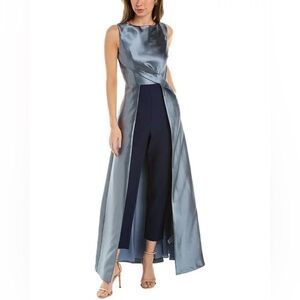 Kay Unger 2 Emiliana Formal Cape Jumpsuit Navy Blue Gray